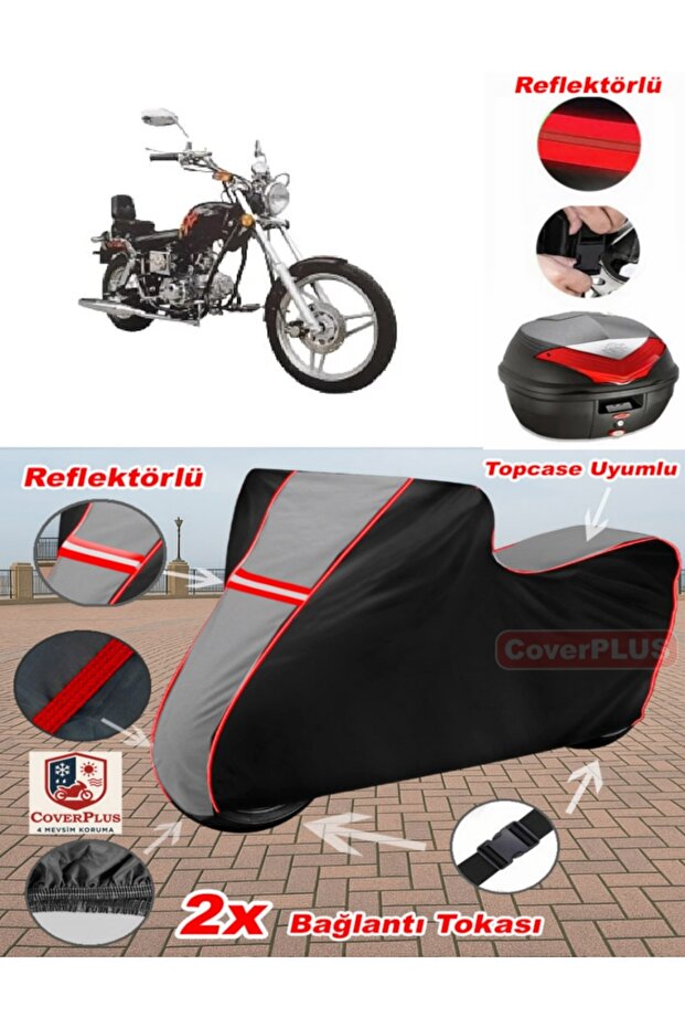 Regal Raptor Dd 100E Tarpaulin Topcase Compatible Motorcycle Tarpaulin (Grey-Black Red Stitched)