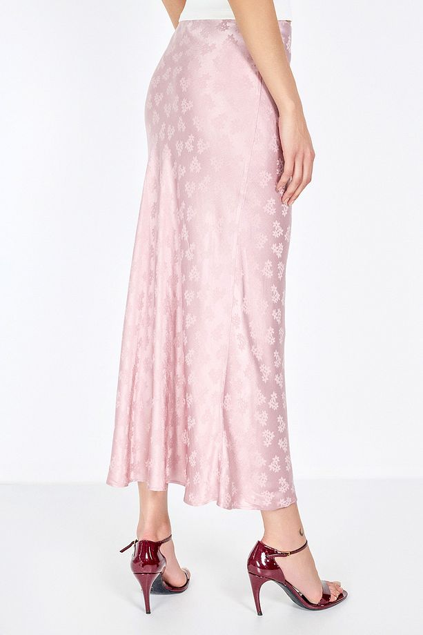 Jakarlı Pembe Midi Etek - 5