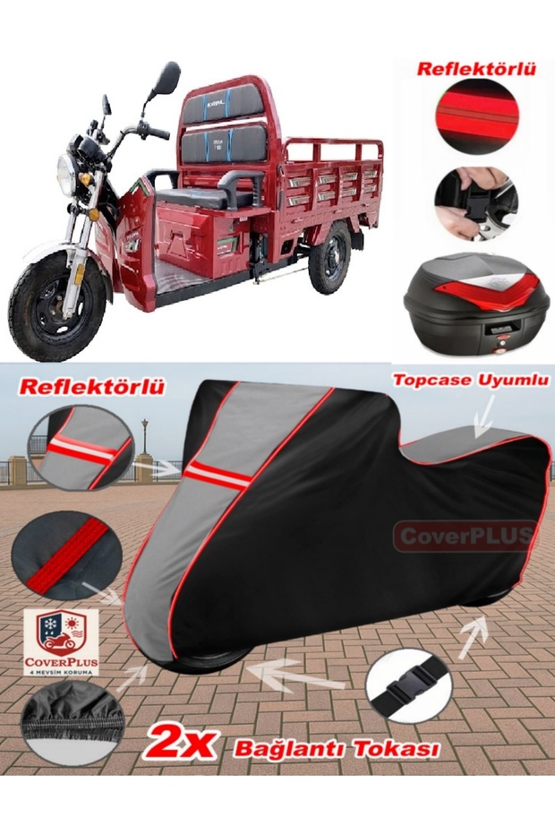 Kral Motor Kr-13 Tarpaulin Topcase Compatible Motorcycle Tarpaulin (Grey-Black Red Stitched)