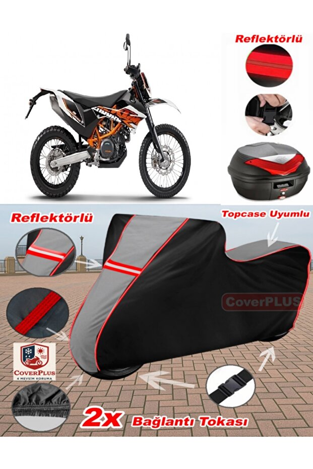 Ktm 690 Enduro R Tarpaulin Topcase Compatible Motorcycle Tarpaulin (Grey-Black Red Stitched)