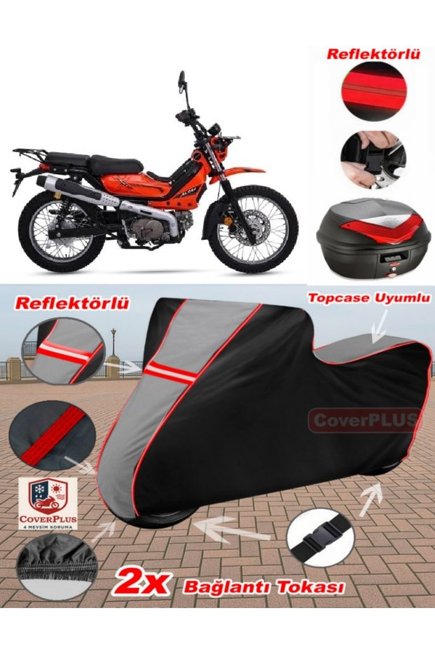 Altai Tank X125 Tarpaulin Topcase Compatible Motorcycle Tarpaulin (Grey-Black Red Stitched)