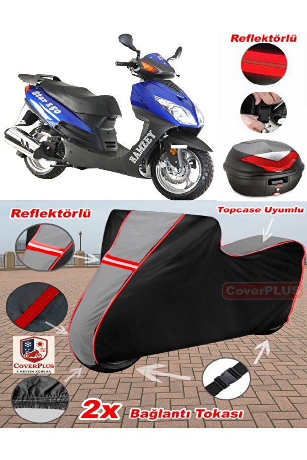 Ramzey Rmz 125 T-D Tarpaulin Topcase Compatible Motorcycle Tarpaulin (Grey-Black Red Stitched)
