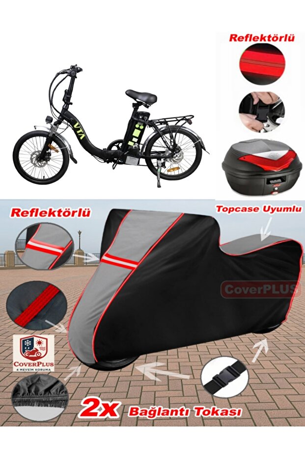 Motorcycle Tarpaulin Compatible with Yamaha Xvs 1100 Drag Star Tarpaulin Topcase (Grey-Black Red Stitched)