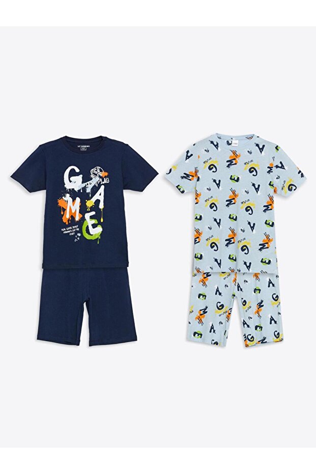 Bisiklet Yaka Erkek Çocuk Şortlu Pijama Takımı 2'li (S5) - 1