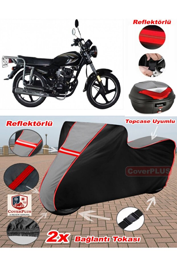 Kral Motor Kr-125-7 Tarpaulin Topcase Compatible Motorcycle Tarpaulin (Grey-Black Red Stitched)