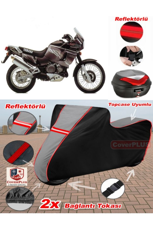 Yamaha Xtz 750 Super Tenere Tarpaulin Topcase Compatible Motorcycle Tarpaulin (Grey-Black Red Stitched)