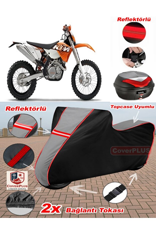 Ktm 400 Sxc Tarpaulin Topcase Compatible Motorcycle Tarpaulin (Grey-Black Red Stitched)
