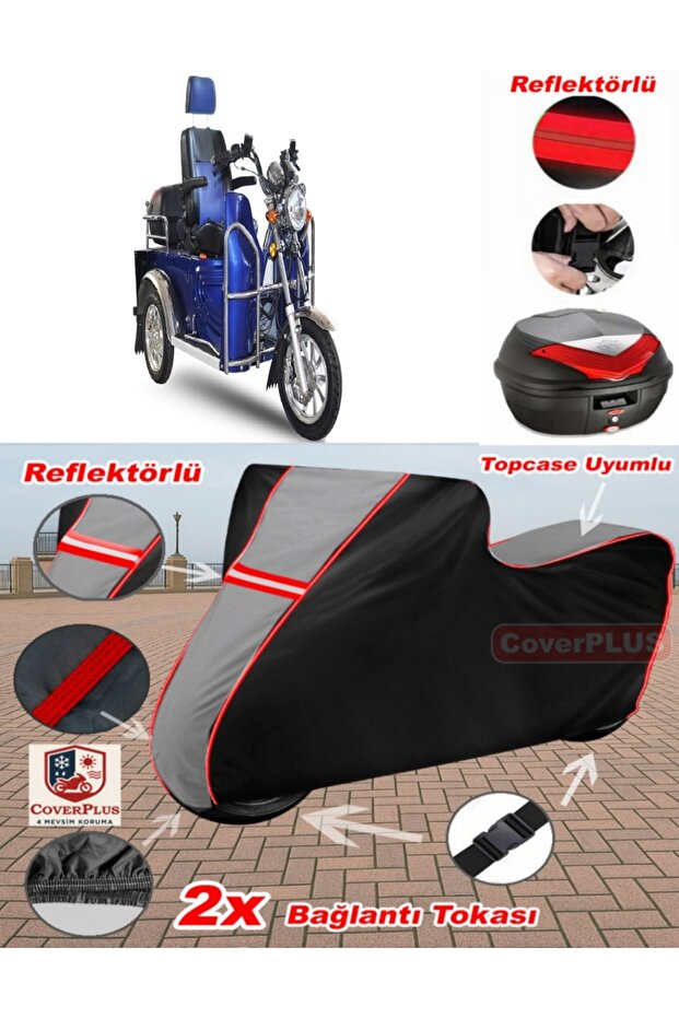Yuki Yk-25 Pony Tarpaulin Topcase Compatible Motorcycle Tarpaulin (Grey-Black Red Stitched)