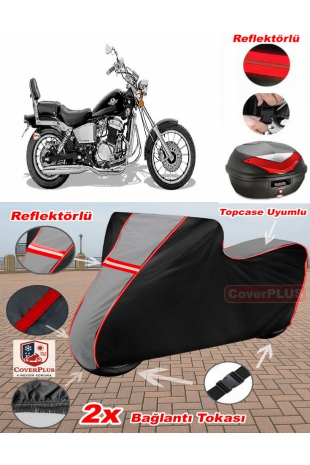 Regal Raptor Dd 150E-2F Tarpaulin Topcase Compatible Motorcycle Tarpaulin (Grey-Black Red Stitched)