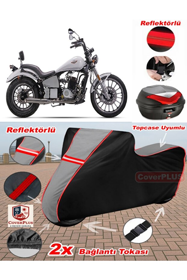 Regal Raptor Daytona 400 Tarpaulin Topcase Compatible Motorcycle Tarpaulin (Grey-Black Red Stitched)