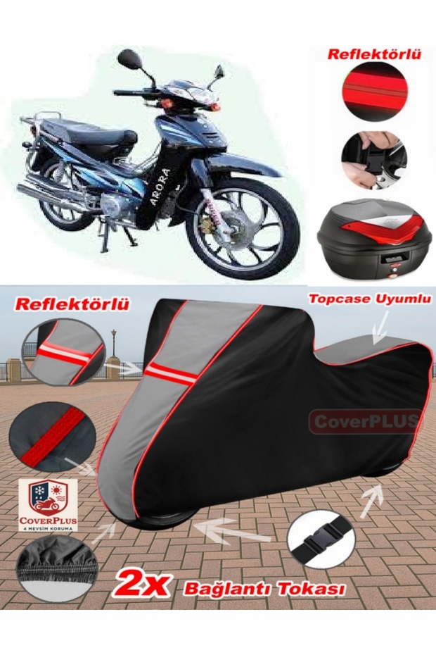 Arora Ar 100-7 Special Alpha Tarpaulin Topcase Compatible Motorcycle Tarpaulin (Gray-Black Red Stitched)