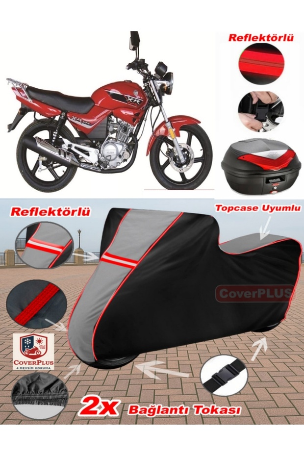 Kuba Xy100-E Tarpaulin Topcase Compatible Motorcycle Tarpaulin (Grey-Black Red Stitched)