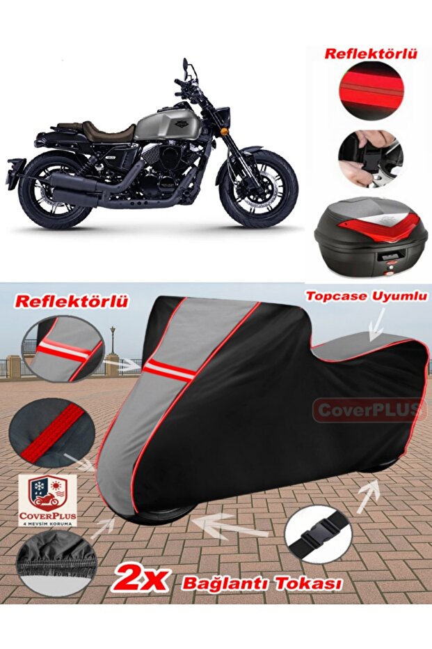 Rks K-Light 202 Tarpaulin Topcase Compatible Motorcycle Tarpaulin (Grey-Black Red Stitched)
