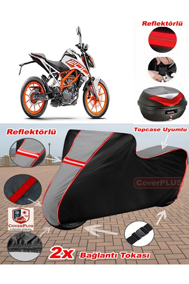Ktm 200 Duke Abs Tarpaulin Topcase Compatible Motorcycle Tarpaulin (Grey-Black Red Stitched)