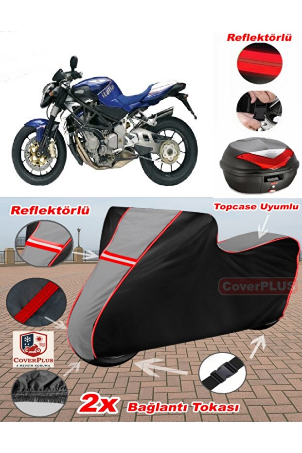Mv Agusta Brutale 910 R Tarpaulin Topcase Compatible Motorcycle Tarpaulin (Grey-Black Red Stitched)
