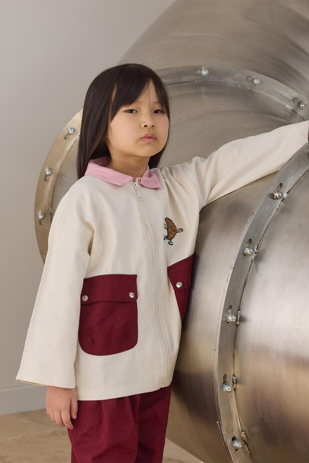 Nakış Detaylı Ceket - Pembe Yaka - 3