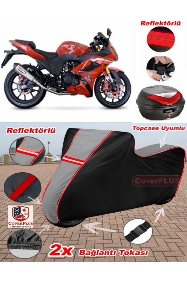 Bumoto/Jinling Caliber 250Cc Tarpaulin Topcase Compatible Motorcycle Tarpaulin (Grey-Black with Red Stitching)