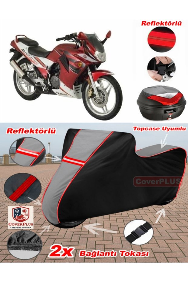 Kanuni Freedom 200 Tarpaulin Topcase Compatible Motorcycle Tarpaulin (Grey-Black Red Stitched)