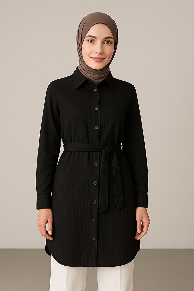 Women's Hijab Durres Belted Shirt Collar Tunic
