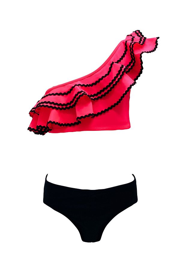 Tek Omuz Fırfırlı Su Taşı Detaylı 50uv Kız Çocuk Bikini Takımı By Nessi Byrd - 1