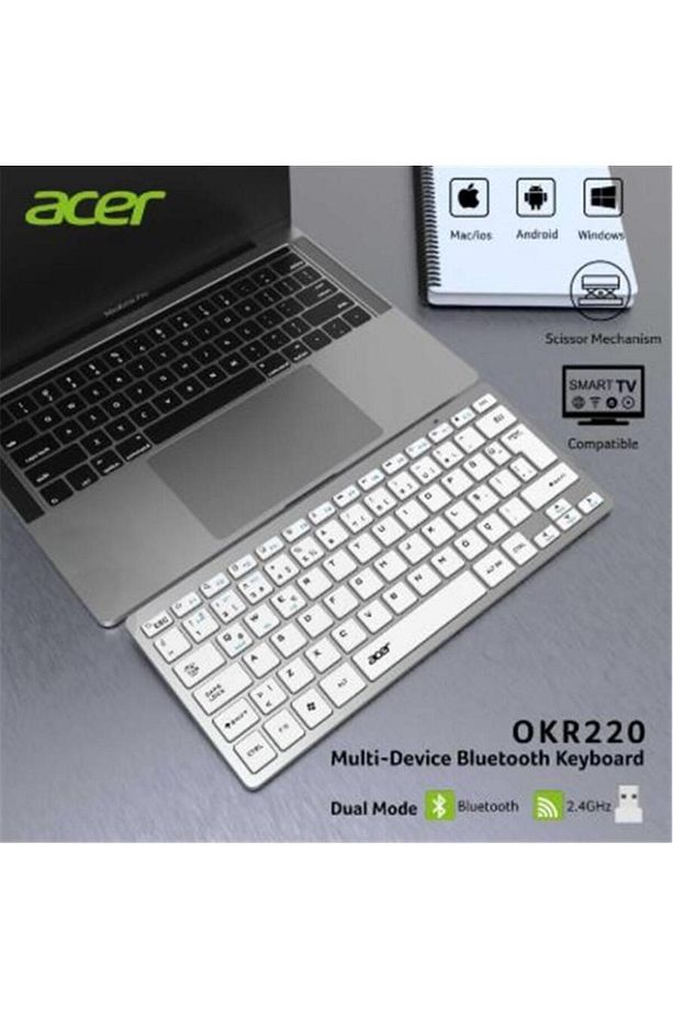 OKR220 Beyaz MultiDevice Dual Mode 2.4GHZ Bluetooth Klavye (Smart Tv)(Android) - 2