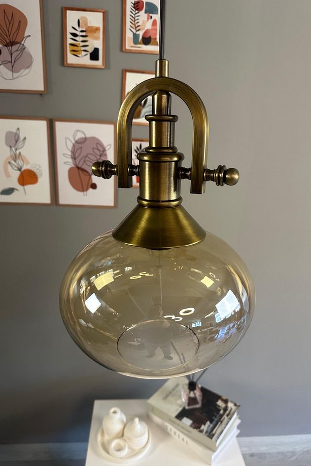 Solvia Cam Bal Rengi Tekli Avize Gemici Eskitme Başlık Retro Sarkıt Lamba Salon Aydınlatma - 3