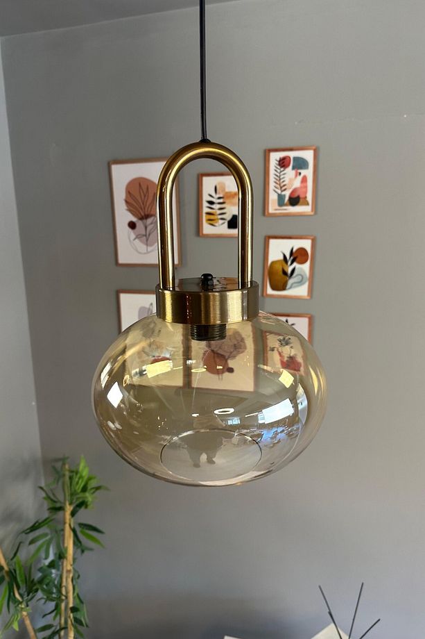 Solvia Cam Bal Rengi Tekli Avize Eskitme Kilit Kafa Başlık Retro Sarkıt Lamba Salon Aydınlatma - 5