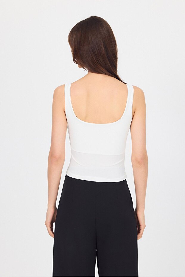 Ekru Kalın Askılı V Yaka Bluz 13293 - 5