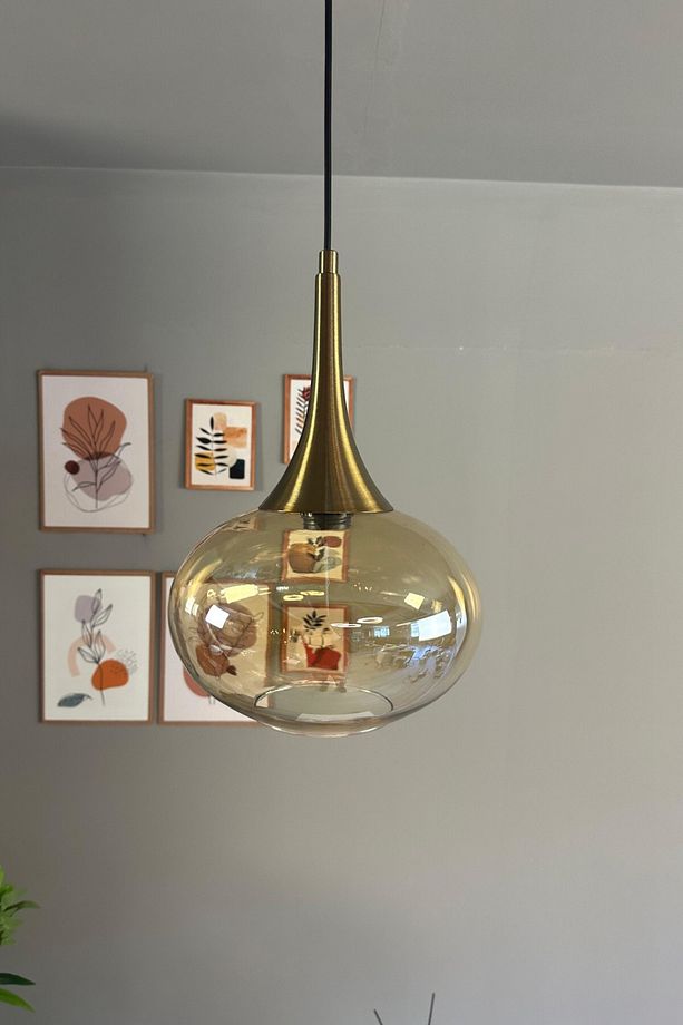 Solvia Cam Bal Rengi Tekli Avize Eskitme Külah Başlık Retro Sarkıt Lamba Salon Aydınlatma - 4