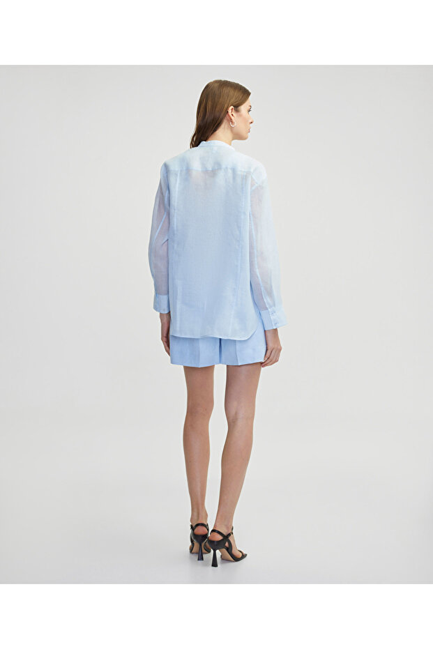 Çift parça görünümlü keten gömlek - 7