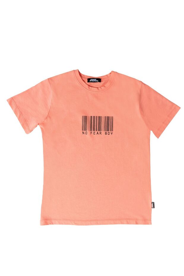 Salmon Front Printed Crew Neck Short Sleeve Boys' Combed Cotton T-Shirt
