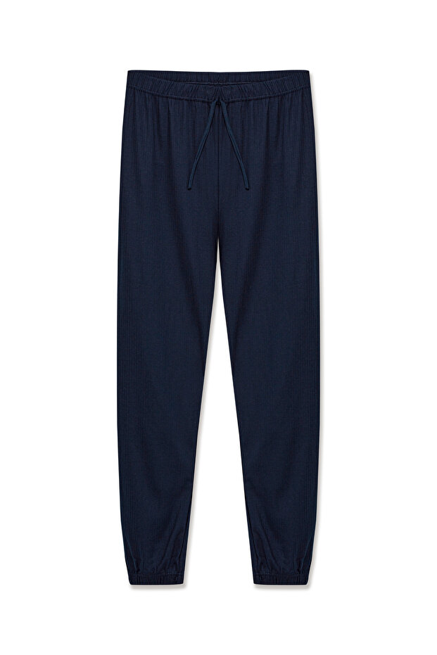 Pamuklu Fitilli Paça Lastikli Kadın Pijama Alt - 4