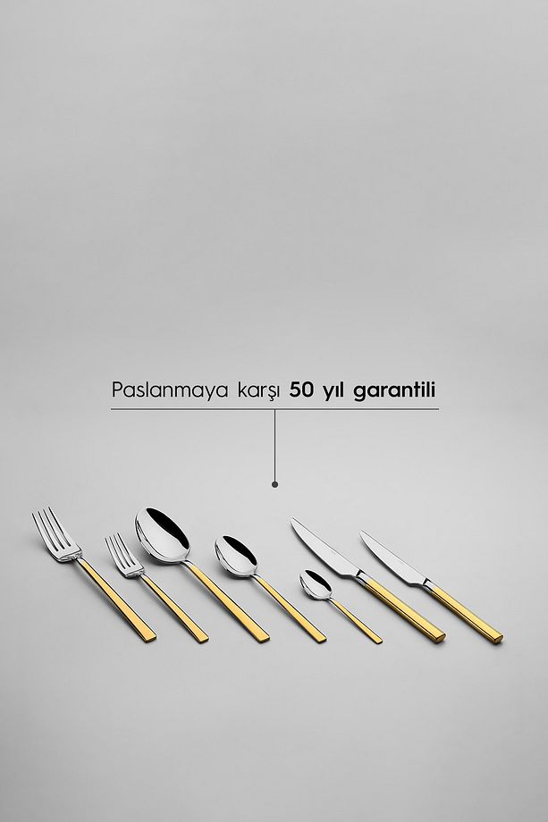 Dalyan Altın Sade 12 Kişilik 89 Parça Deri Kutulu Çatal Kaşık Bıçak Takımı - 6
