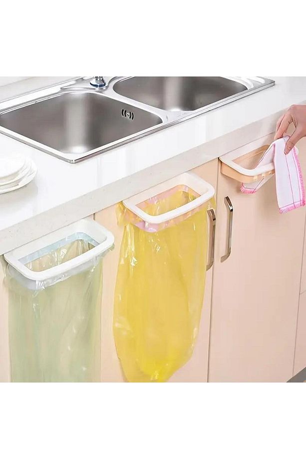 3 Adet Dolap Kapağına Takılan Çöp Poşeti Tutucu Aparat - 4