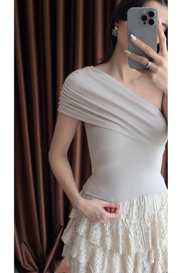 Büzgülü Tek Kol Soft Touch Taş Bluz - 2