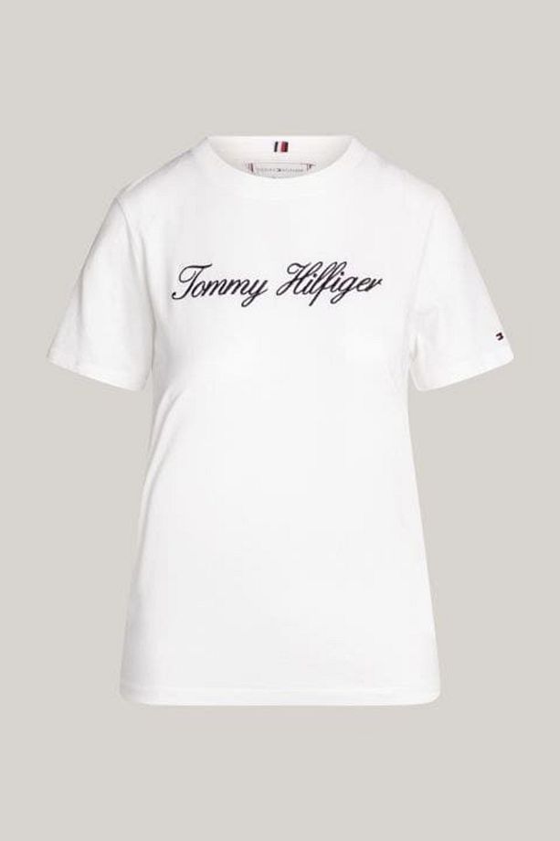Kadın Th Script Logo Regular T-Shirt - Ekru - 5