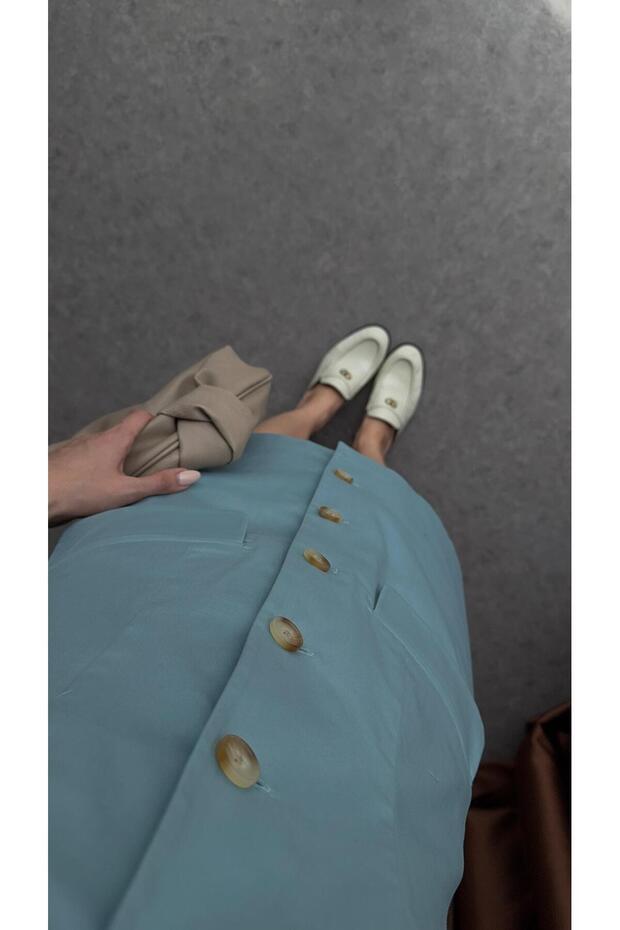 Düğmeli Mint Elbise - 4