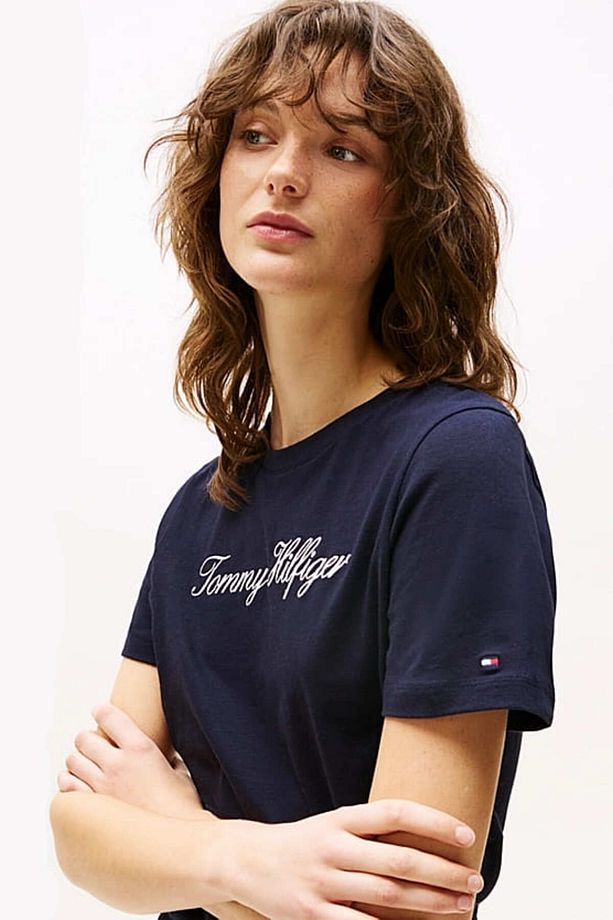 Kadın Th Script Logo Regular T-Shirt - Lacivert - 5