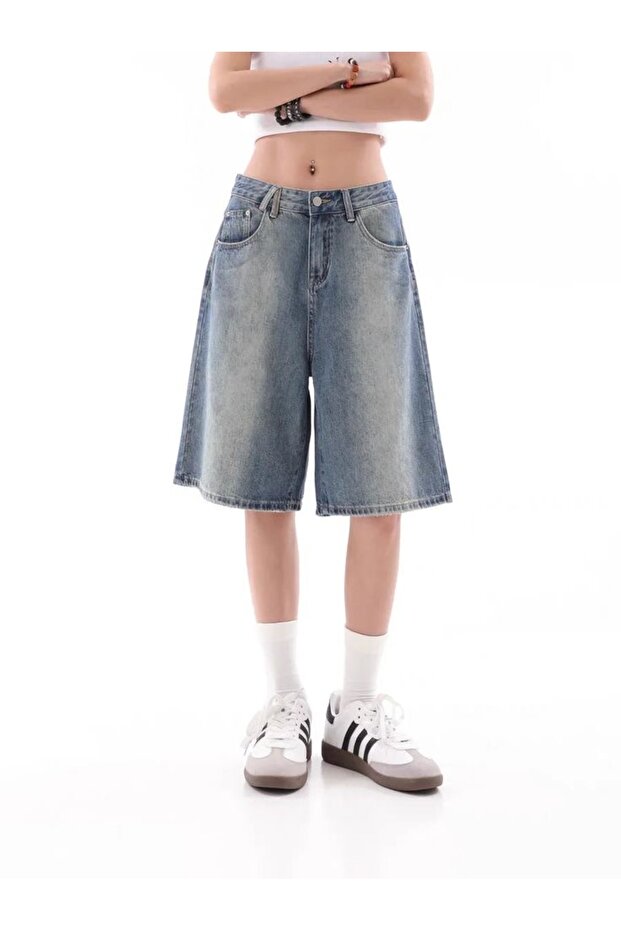 Y2k Trend Baggy Jean Şort Bermuda - 4