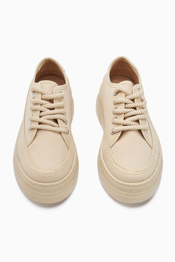 Sassa Bej Yüksek Tabanlı Bağcıklı Kadın Sneaker - 6
