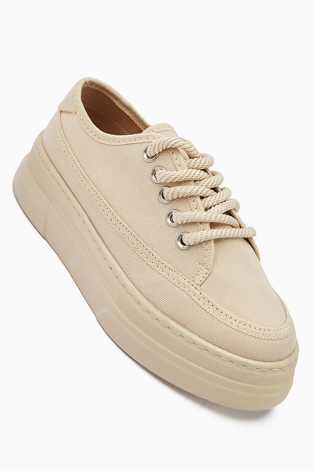 Sassa Bej Yüksek Tabanlı Bağcıklı Kadın Sneaker - 3