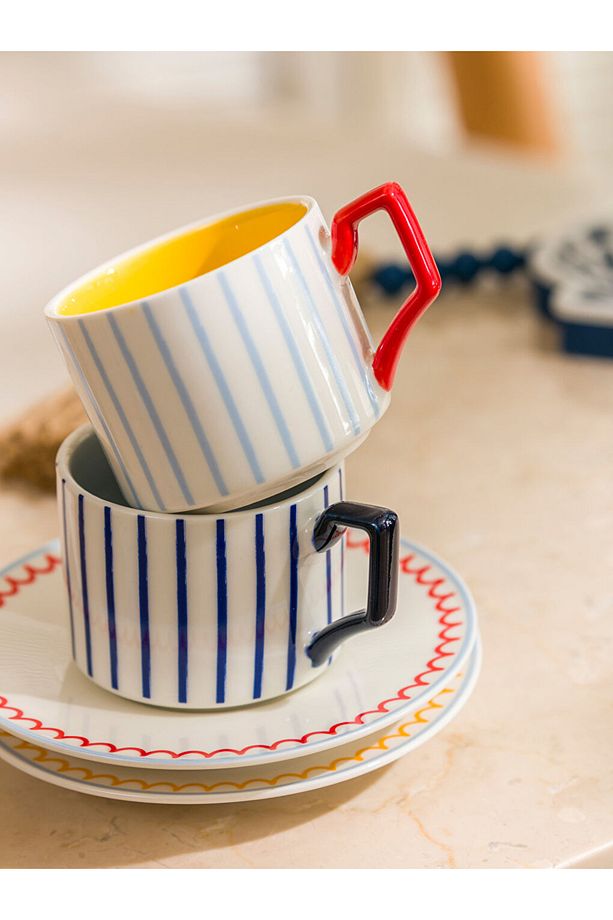 Lcw Home Karışık Çizgi Desenli 2 Kişilik Porselen Kahve Fincan Takımı 90 ml - 3