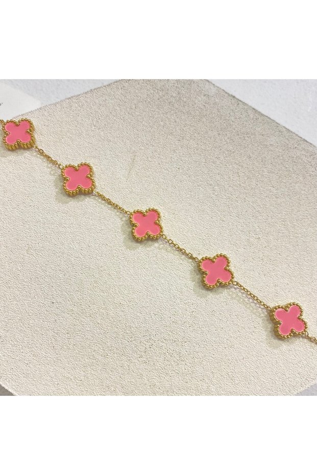 Gold Chain Pink Clover Bracelet Summer Bracelet Evening Dress Bracelet Gift Bracelet Bijouterie