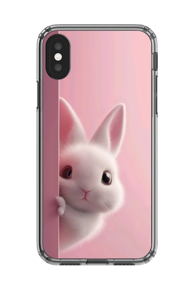 حافظة شفافة متوافقة مع هاتف iPhone X 5 بتصميم أرنب من القطيفة