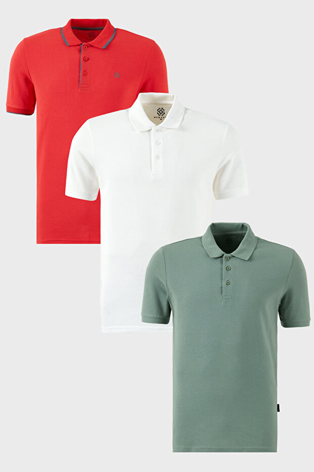 Cotton Regular Fit Buttoned Polo Neck 3 Pack t Shirt Men t Shirt 590211827S3