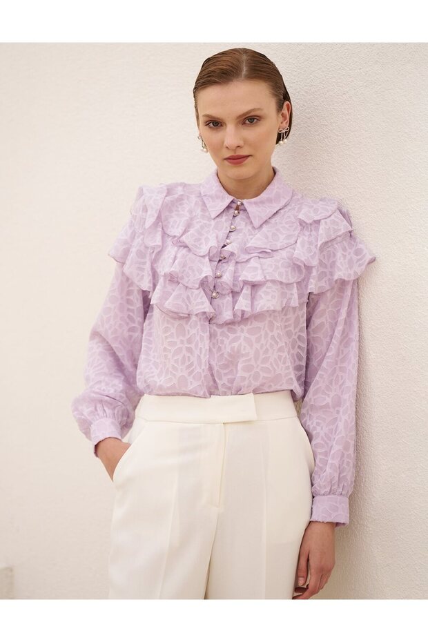Frilly Jacquard Blouse Lilac