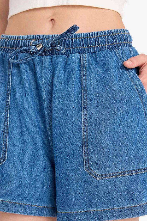 Yüksek Bel Esnek Belli Bağcıklı Yumuşak Jean Şort E0958AX25SM - 6