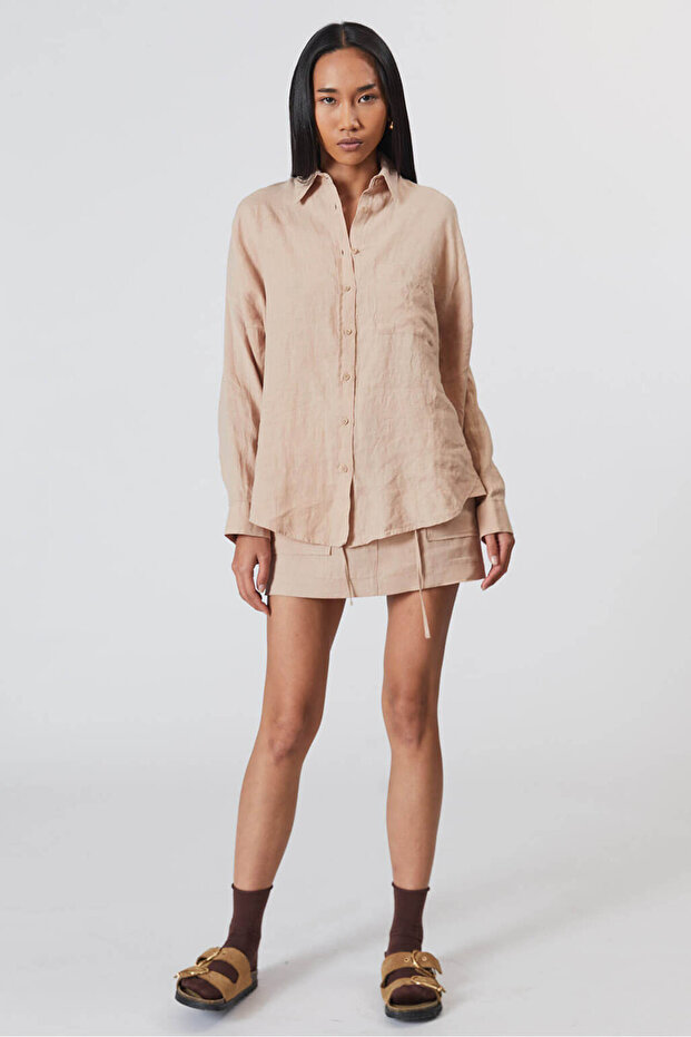 %100 Keten Oversize Gömlek - 2