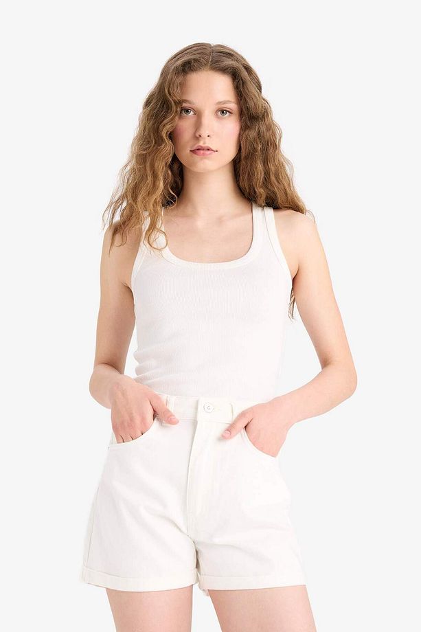 Mom Fit Yüksek Bel Katlamalı Paça Jean Şort E4695AX25SM - 5