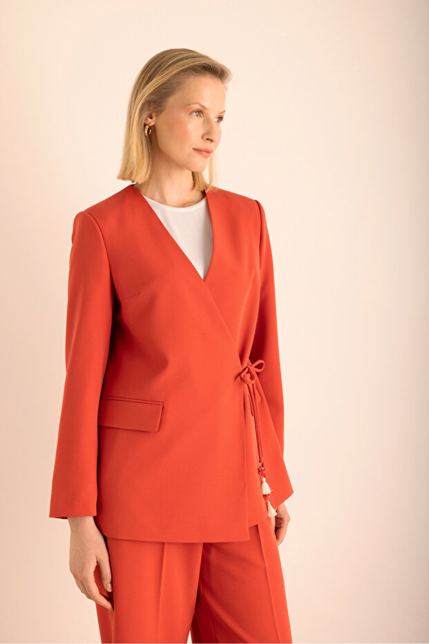 Side Tie Double Breasted Jacket - 5